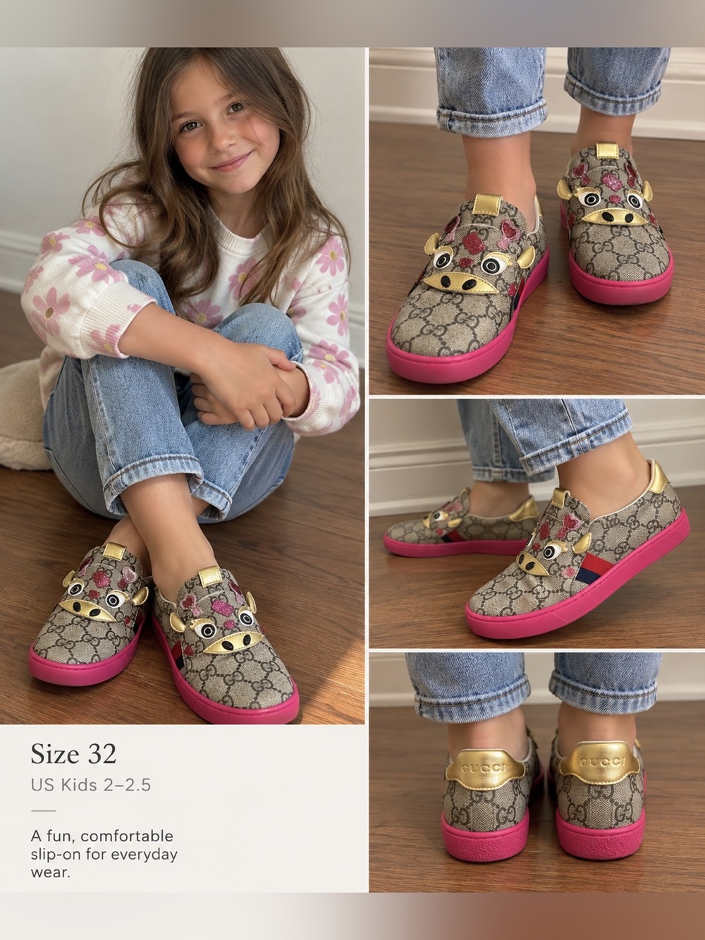 Gucci Kids Giraffe Slip-On Sneakers – Size 32 (US Kids 2–2.5) - Picture 7 of 16